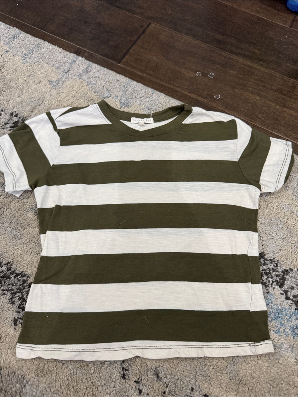 Copper Key Olive Green & White Striped Short Sleeve Tee